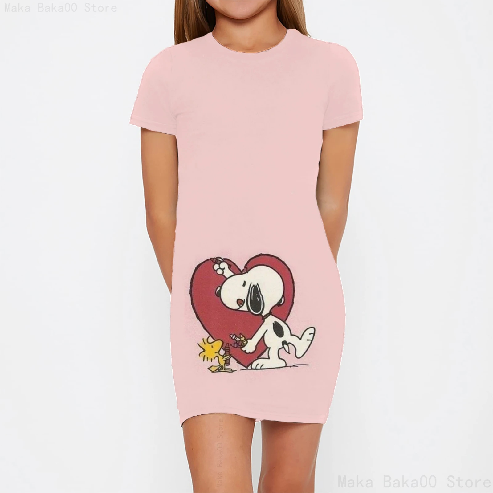 Fashion new role play princess dress summer youth cartoon Disney Snoopy girls round neck tight dress soft skirt