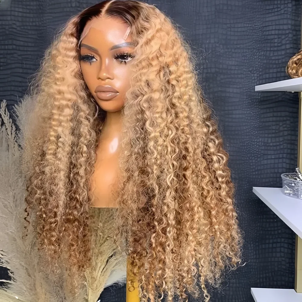 

Мягкий блондин с эффектом омбре, плотность 180%, 26 дюймов, естественная линия волос, бесклеевой, странный, вьющийся парик спереди, для чернокожих женщин, предварительно выщипанные детские волосы