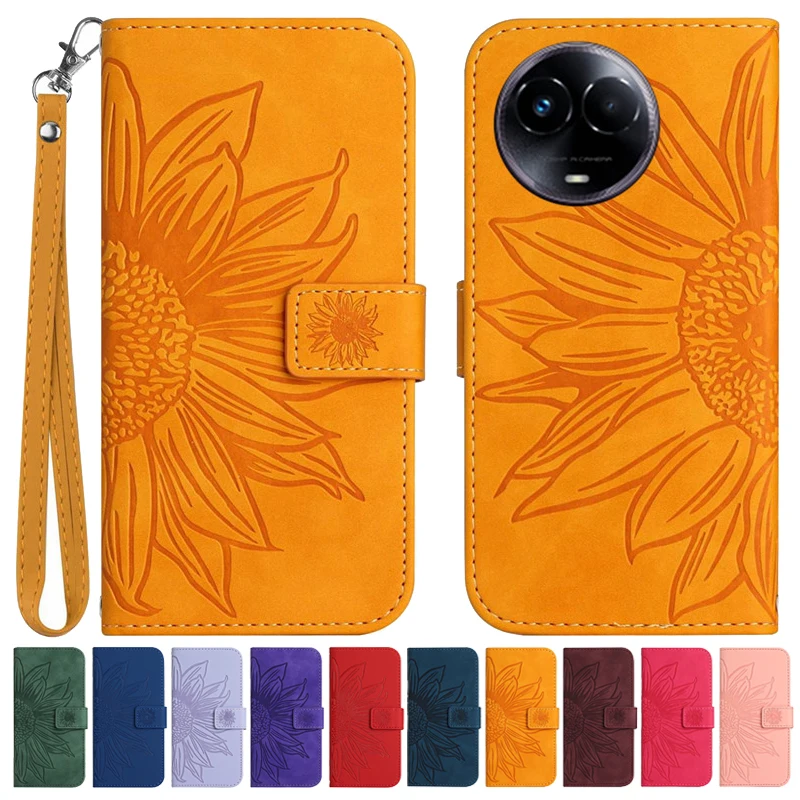 

Sun Flower Flip Cover Case on For OPPO Realme 11 10 9 Pro Plus 8 7 7i 9i 8i 6 5 Pro Realme11 4G Leather Case Pattern Phone Shell