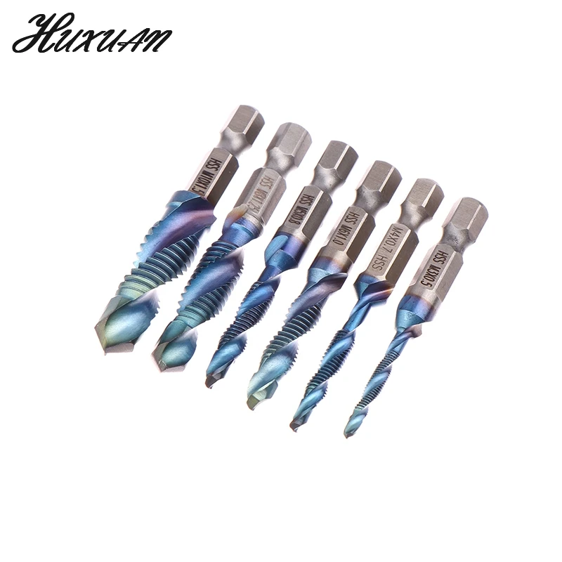 Hexagon Shank 6pc Blue Short Composite Tap Drilling And Tapping Integrated Tap Machine Hole Chamfering Tool Set