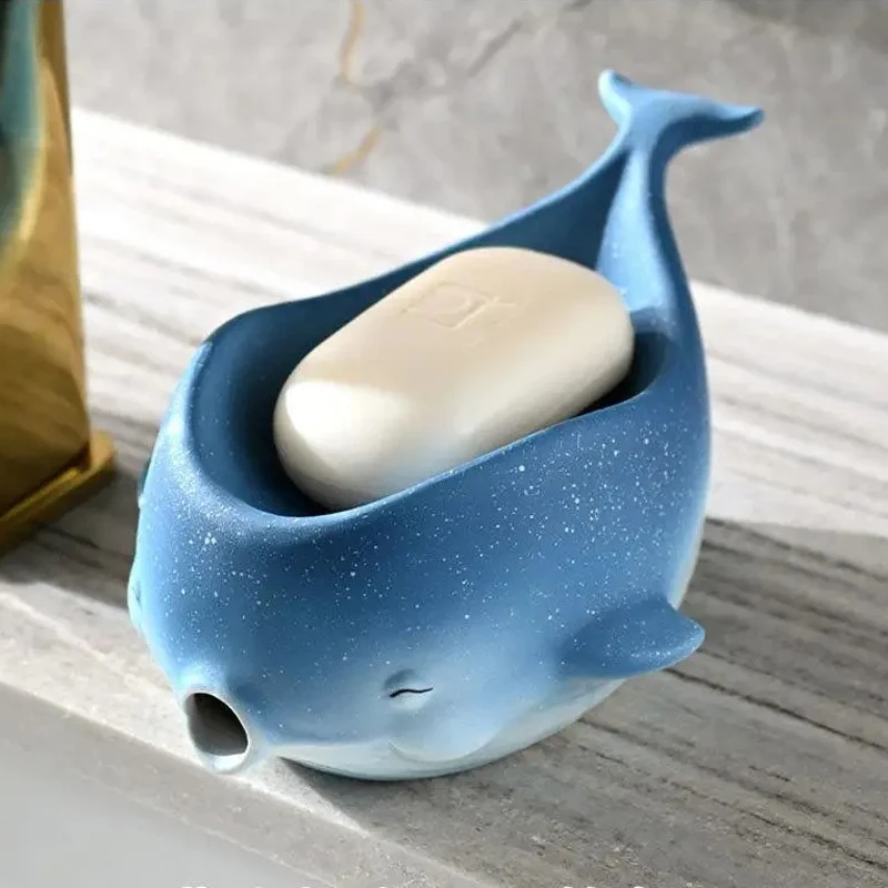 Ceramic Drain Soap Box Luxury Creative Whale Shaped Soap Holder Home Kitchen Bathroom Accessories Soap Storage Rack 2024 New