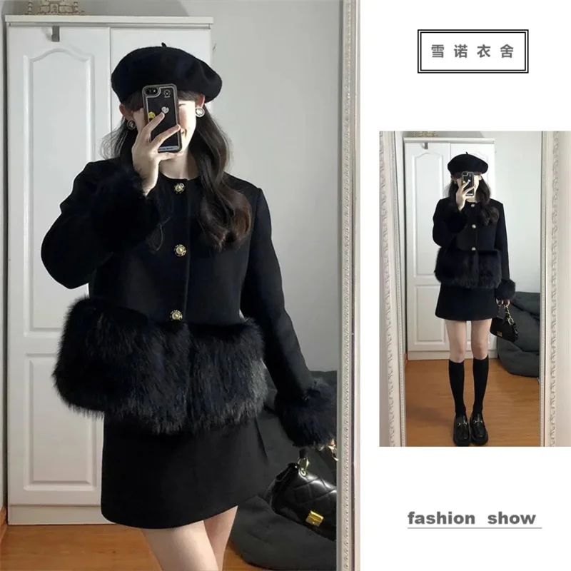 

Women's Jacket New Fashion Loose Cardigan Small Fragrant Woolen High-grade Fashion Autumn and Winter Temperament Mao Mao Coat