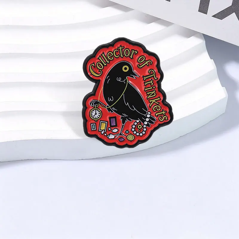 Collector Of Trinkets Crow Badge Vintage Gothic Crow Hoarding Treasures Enamel Pins Backpack Clothes Badge Jewelry Brooch Gifts