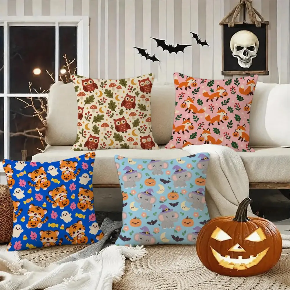 Plaid Halloween Pet Cushion Cushion Cover Halloween Rustic Throw Pillow Covers, Cute Ghost Pumpkin Maple Leaf Cushion Covers