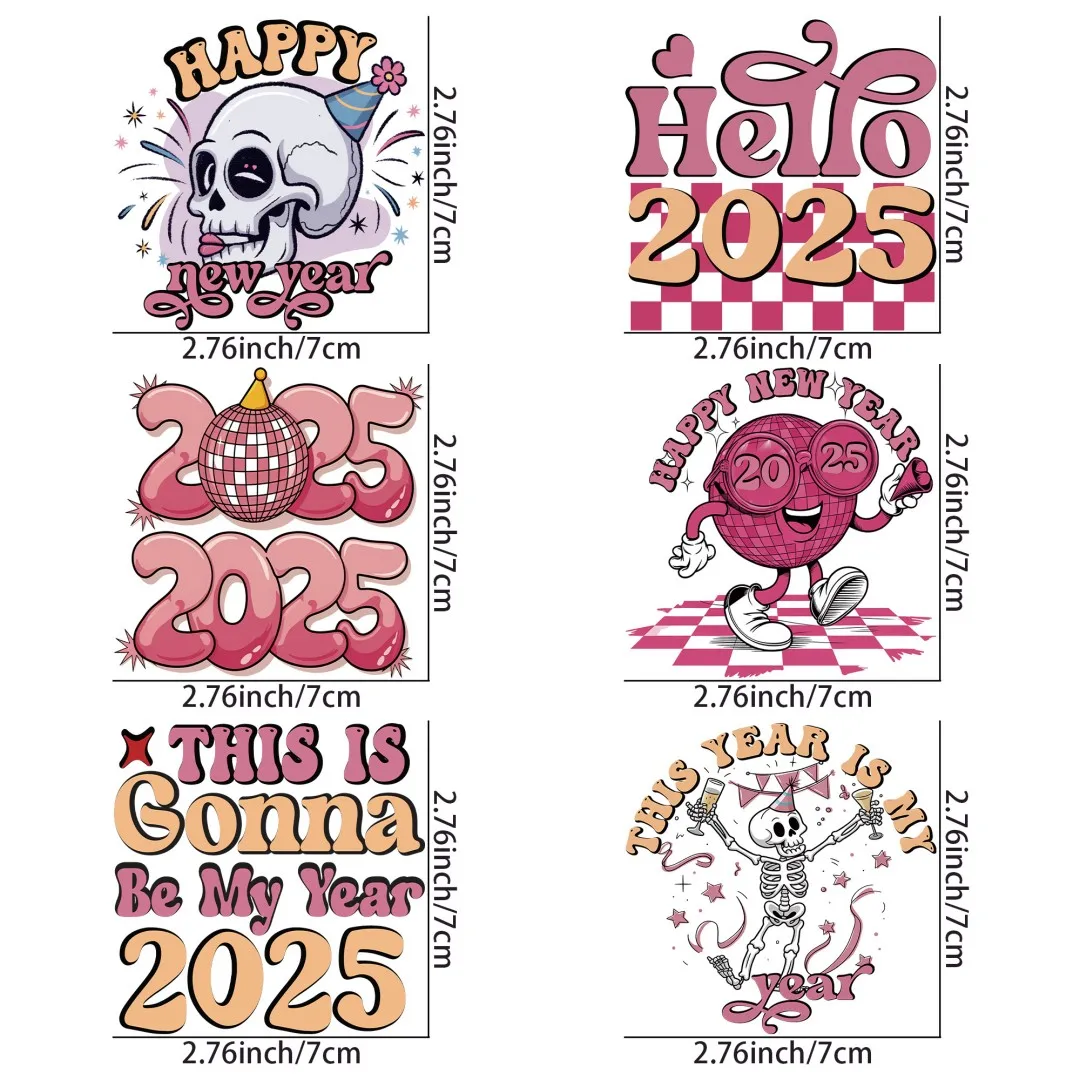 

New Year 2025 Sublimation DIY Stickers Shirt Clothes Patch Girls Backpack Pillow Washable Heat Transfer Printing