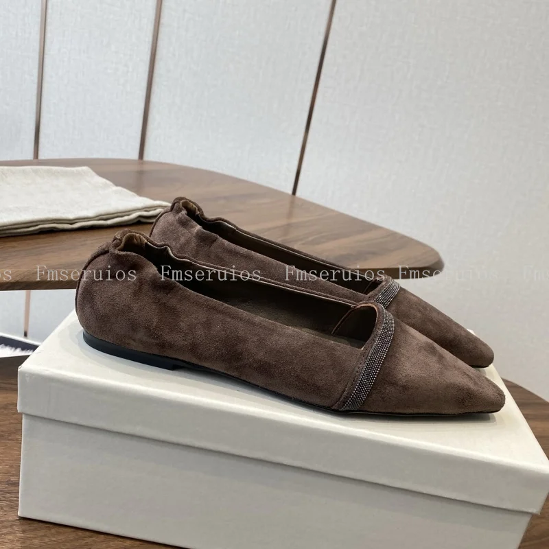 

New Ballet Flats Women Comfortable Pointed Toe Soft Suede Leather Shoes Elegant Sweet Casual Shoes Solid Dress Ladies Loafers