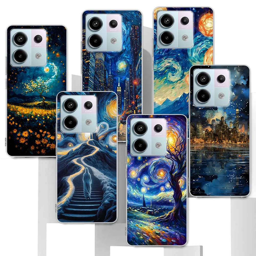 Van Gogh Starry Night Oil Painting Case for Xiaomi Redmi Note 8 10 10S 13 11E 9 12S 12 11 Pro Plus Transparent TPU Phone Cover