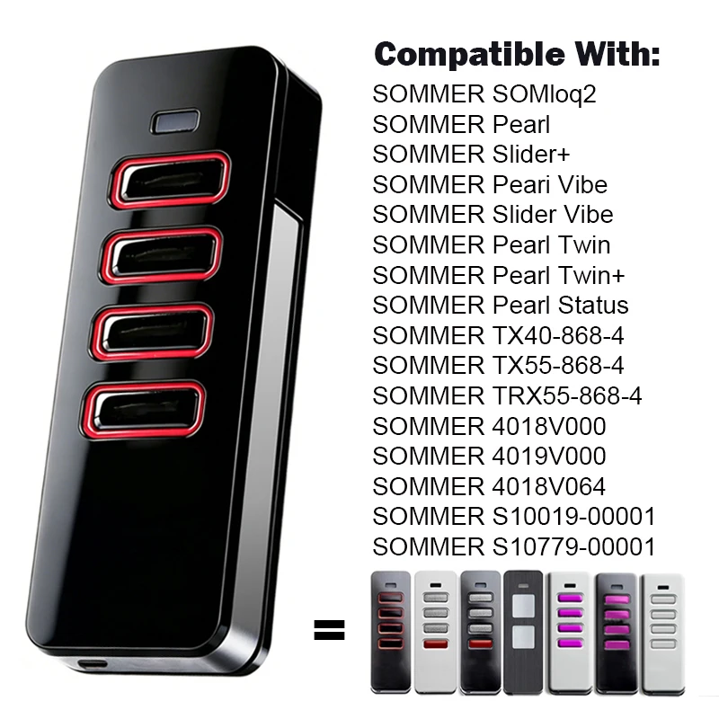 SOMMER Pearl Slider Vibe Twin Status 4018 4019 4018V000 4019V000 Garage/Gate Remote Control 868.8MHz 868.95MHz For SOMloq2 Radio