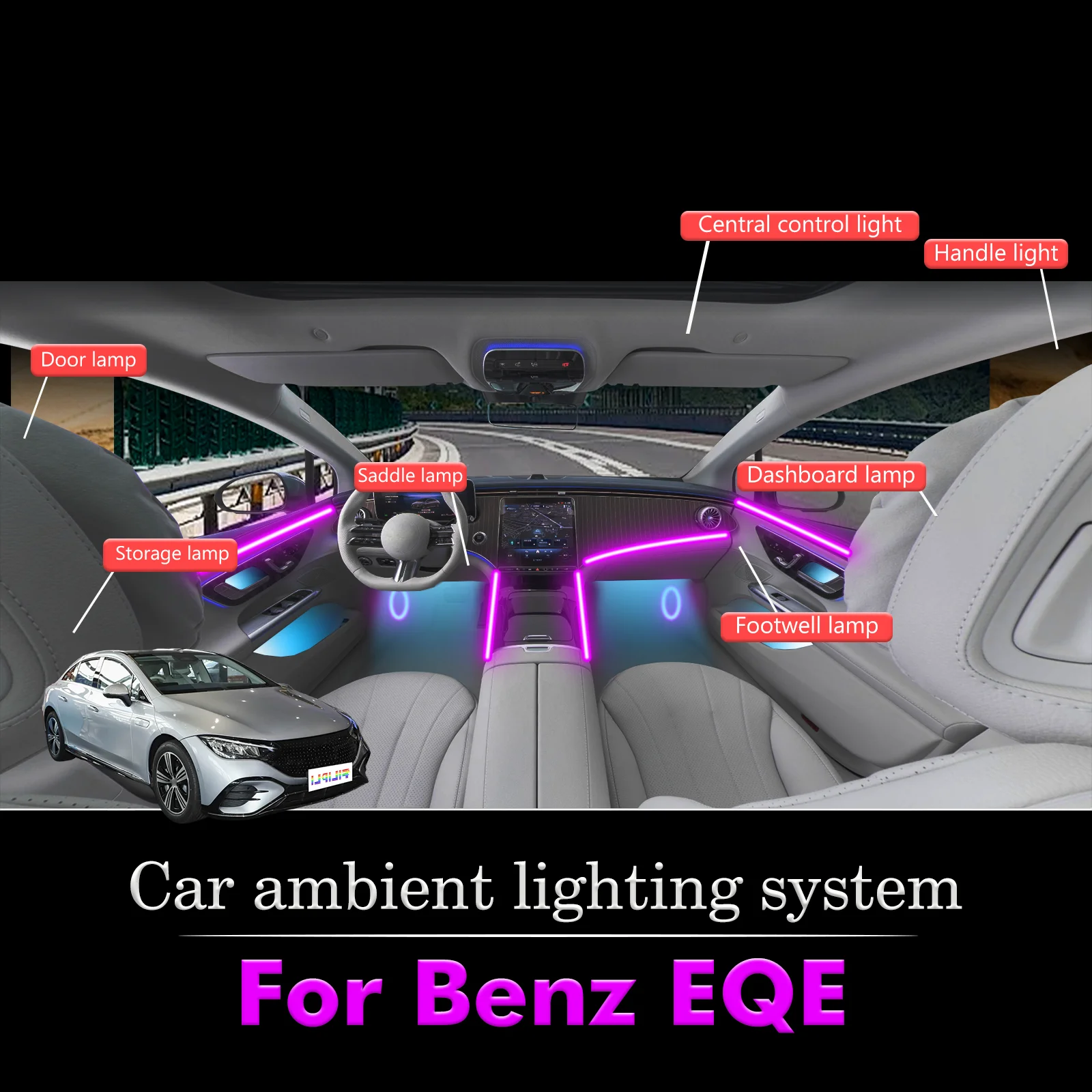 

For BenZ EQE Car Interior Mood Ambient Light RGB 64-Color LED Smart Remote Control Atmosphere Lamp Energy Saving Kit