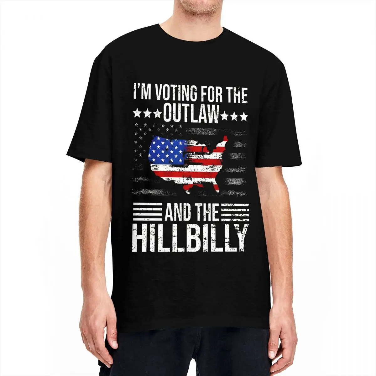 I'm Voting For The Outlaw And The Hillbilly 2024 US Flag T Shirt 100% Cotton Creative Round Collar Tee Shirt Clothes Summer