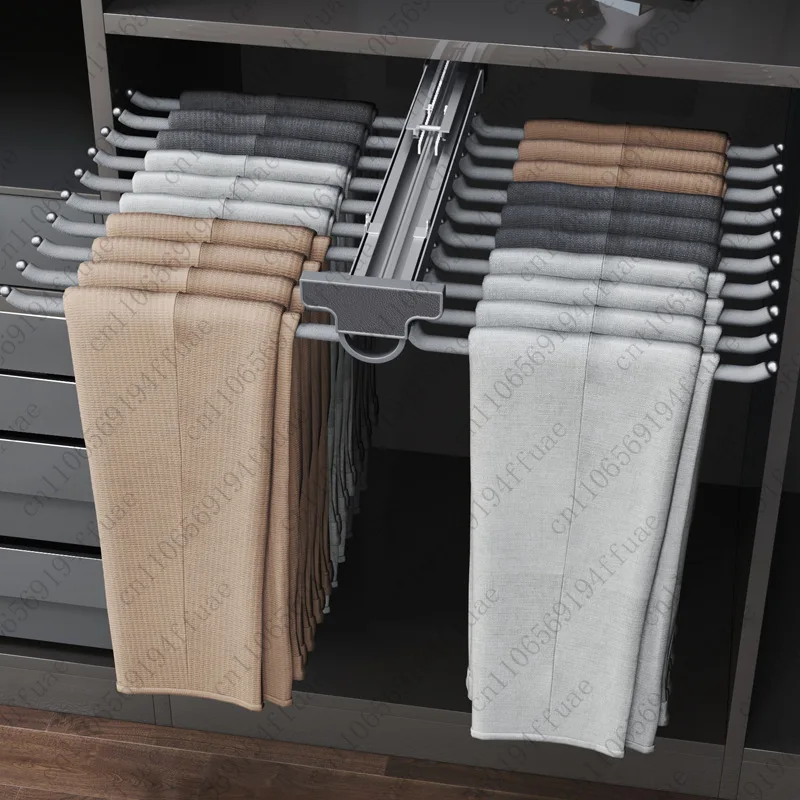 Pants Rack Wardrobe with Built-in Top-Mounted Home Pull-Out Cabinet, Multi-Functional Pants Rack with Extendable Sliding Rails