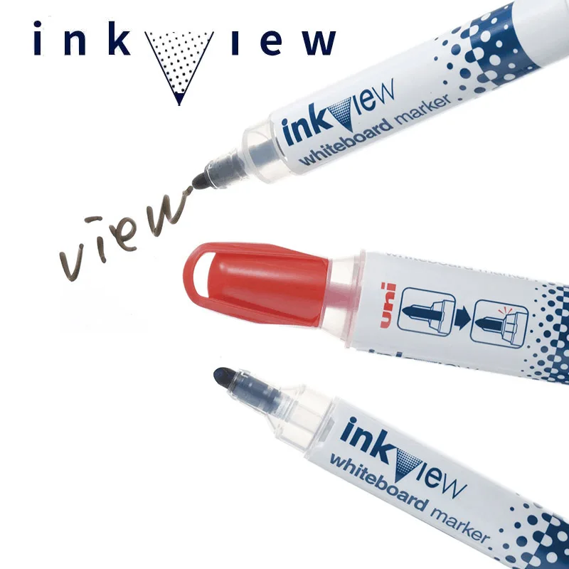 Uni Erasable Whiteboard Markers Wipe Clean with No Trace, Mitsubishi PWB202 Eco-friendly Ink Visual Window Round Nib Marking Pen