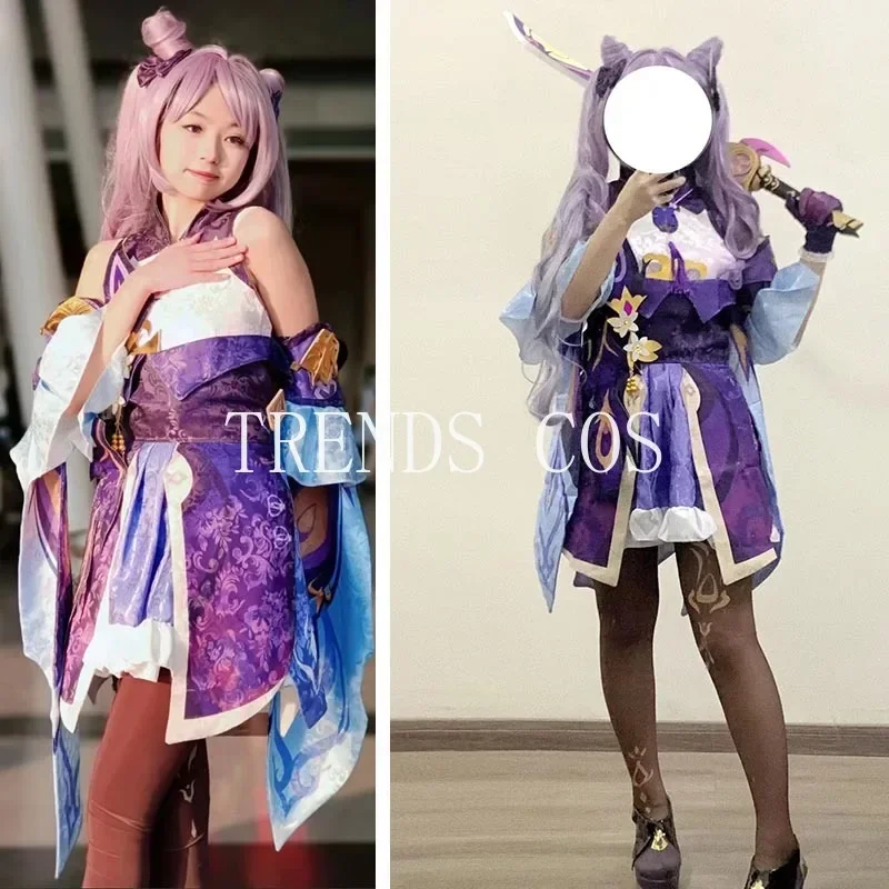 Textured fabric Keqing cosplay costume dress wig stockings Liyue Qixing Keqing dress for Anime Comic Con Ke Qing outfits