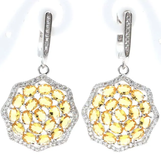 

925 Solid Sterling Silver Earrings 44x21mm 7.7g Rich Blue Aquamarine Golden Citrine Pink Tourmaline CZ