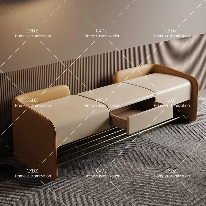 Rectangular Leather Shoe Bench Soft Padded Entryway Stool for Home Doorway Hallway Storage Seat Modern Minimalist Furniture