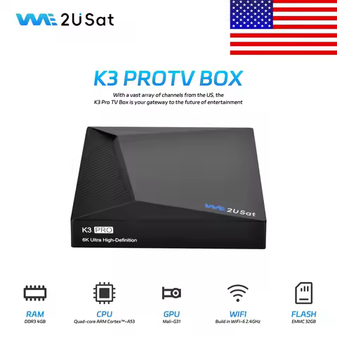 We2uSat K3 Pro 6K HDR Android Q (10.0) TV Box H.264/H.265 10bit Build in WiFi-6 2.4GHz/5GHz+BT 5.0,4GB+32GB STB Suit for the US