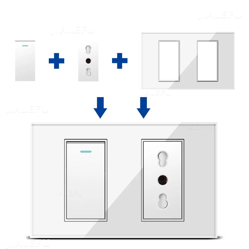 Tempered Glass Two-panel Italian Standard Socket Blank Switch Socket White, Gray, Black, Gold Four Colors Available