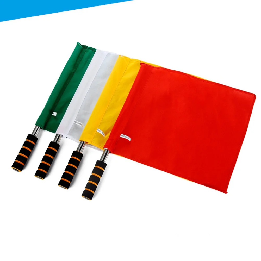

4Pcs Referee Flags Solid Color Waterproof Durable Sponge Grip Hand Crank Stainless Steel Pole for Outdoor Soccer