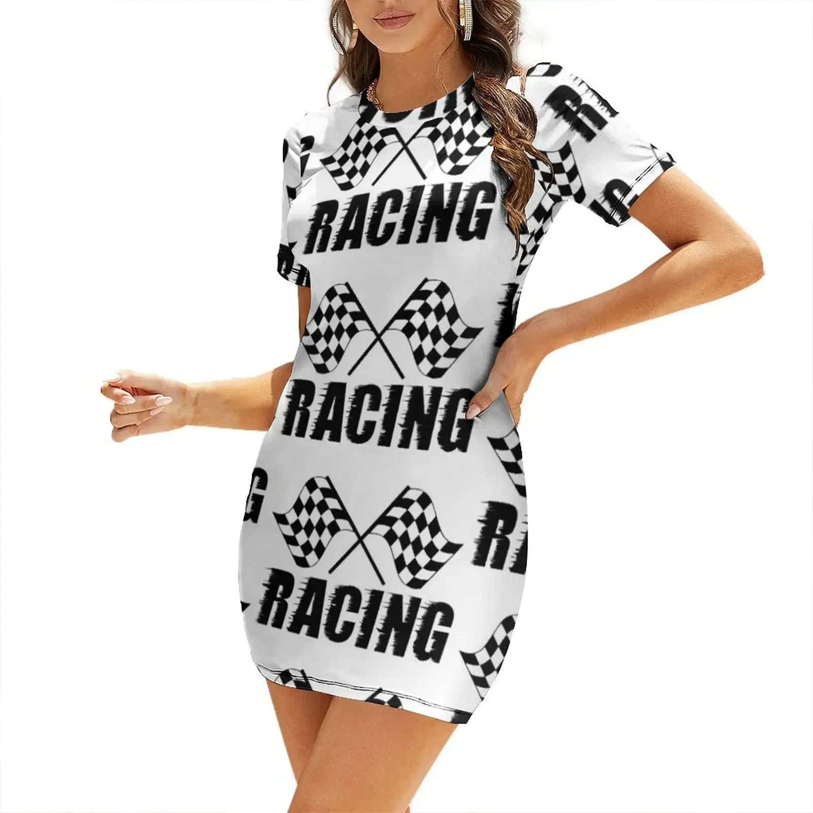 

Checkered Flag Short-Sleeved Dress Long veiled dresses summer dress evening dresses luxury 2025 Dress