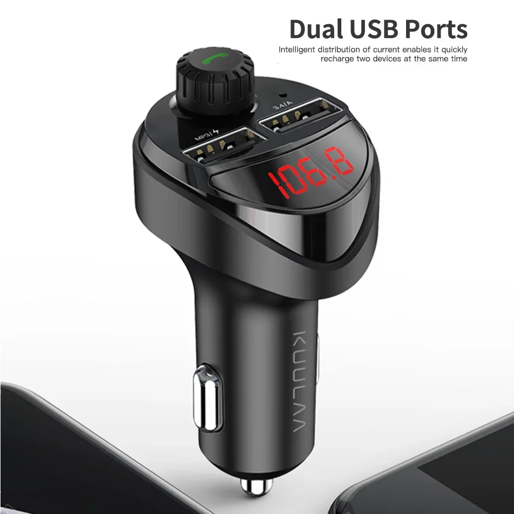 سيارة سماعة لاسلكية تعمل بالبلوتوث متوافق مع FM الارسال MP3 مشغل موسيقى المزدوج 3.4A شاحن يو اس بي LED عرض حر اليدين سيارة عدة المغير