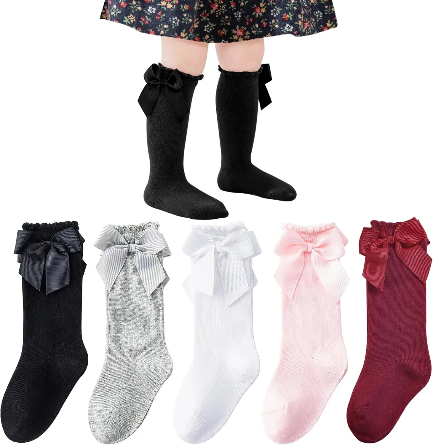 Kniestrümpfe für Babys, Weihnachtsgeschenk, Röhrenstrümpfe mit Schleifenrüschen für Mädchen – Säuglingssocken