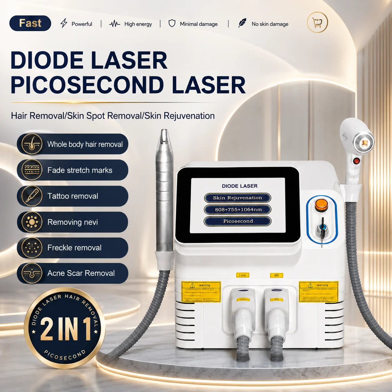 Latest 5000W 2 In 1 Professional 808NM Picosecond Instrument Multifunctional Hair Removal Beauty Equipment