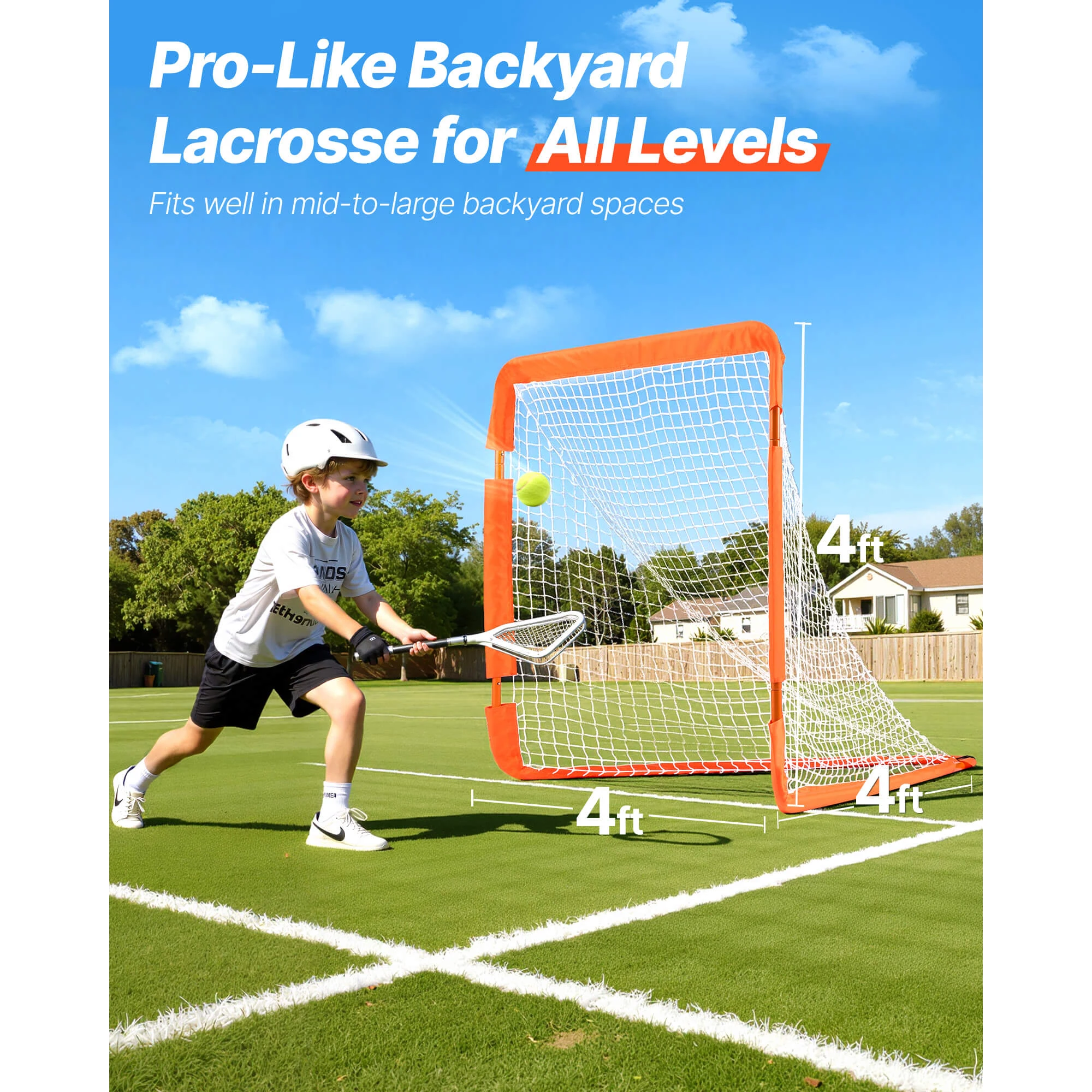 VEVOR 4FT Lacrosse Goal Small Kids Folding Portable Iron Frame Backyard Training Equipment For Youth Training Orange