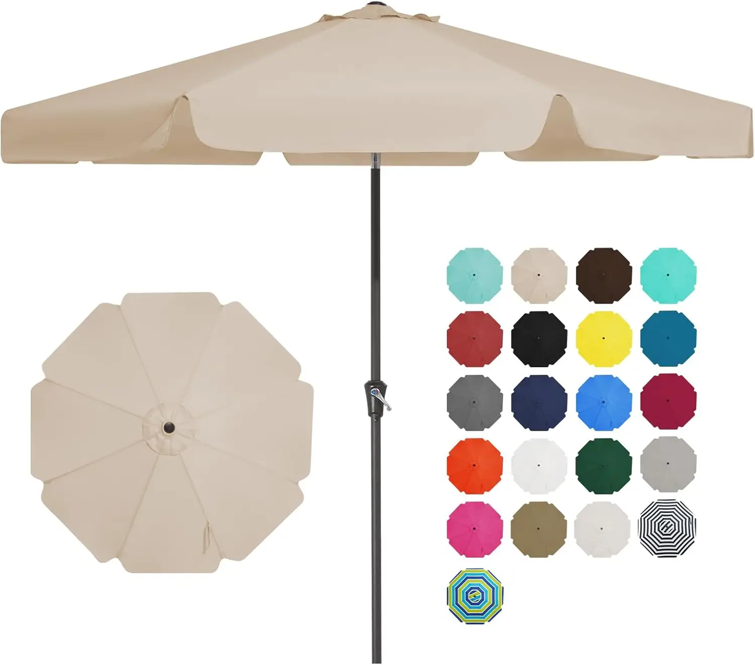 

9 FT Outdoor Patio Umbrella with Push Button Tilt and Crank, 8 Sturdy Ribs in Beige for Table or Market Use