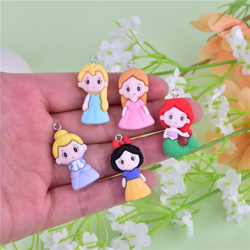 10Pcs Resin Cartoon Princess Girl Charms for Earrings Pendant Necklace Keychain DIY Fashion Jewelry Making Accessories