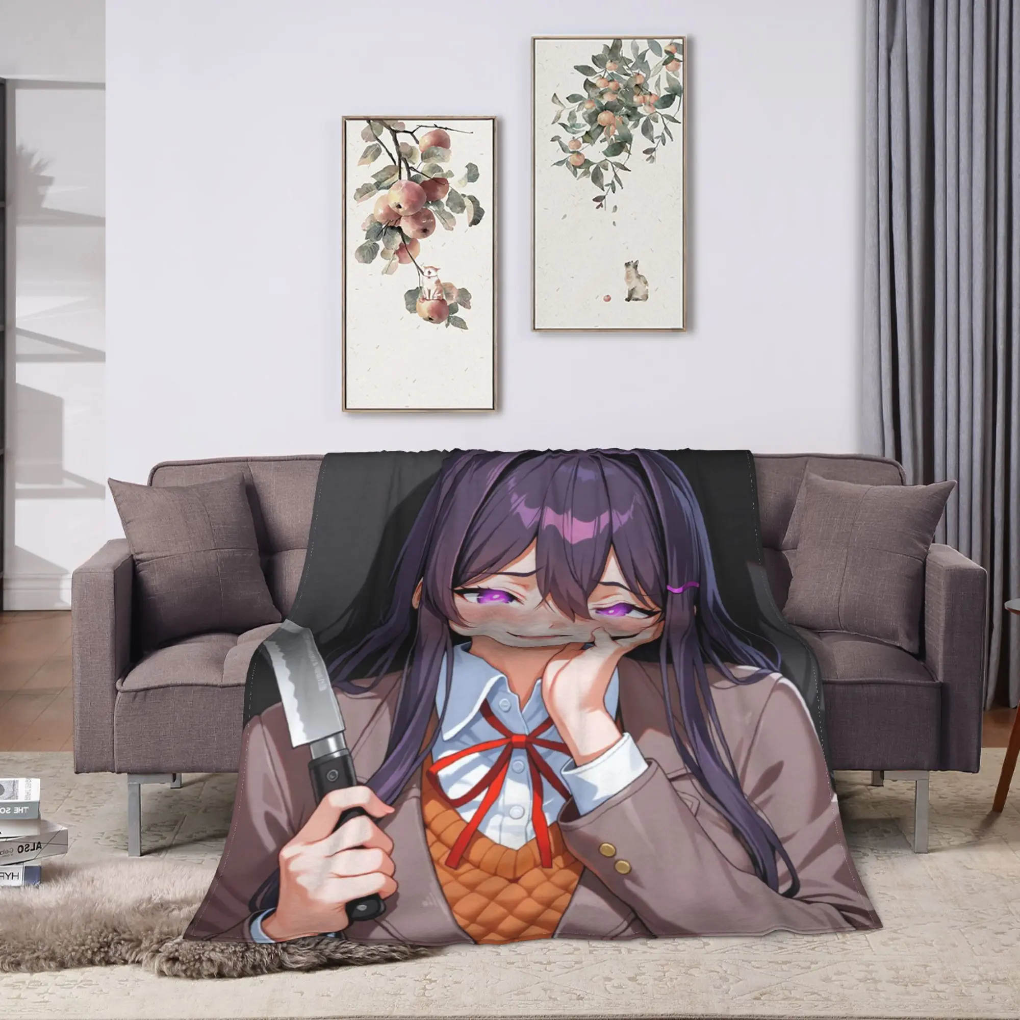 DDLC Anime Girl Y-Yuri Soft Cozy Blanket For Living Room  Funny Throw Blanket Spring Travel Flannel Bedspread