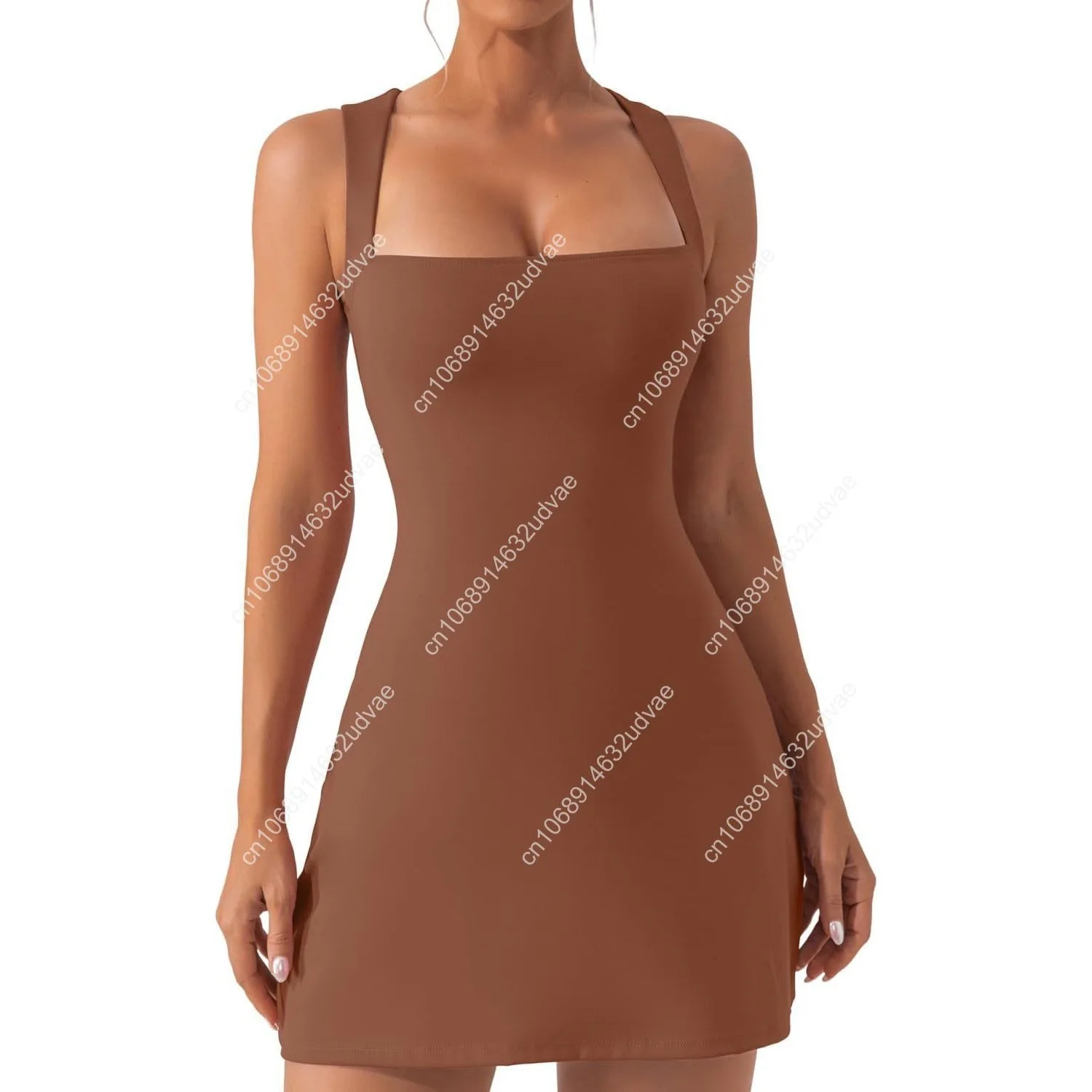 Damska sukienka z kwadratowym dekoltem, bez rękawów, bez rękawów, rozkloszowana mini sukienka