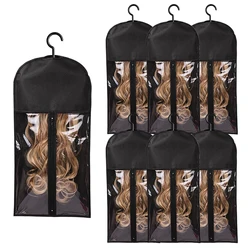 6pcs Long Hair Extensions Storage Bag Non-Woven Dust Proof Wigs Carrier Bags With Plastic Hanger For Home Salon Organizer