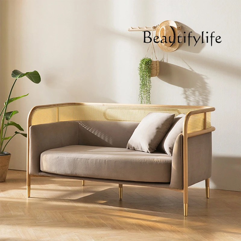 

ins Nordic rattan medieval sofa simple homestay creative log sofa chair