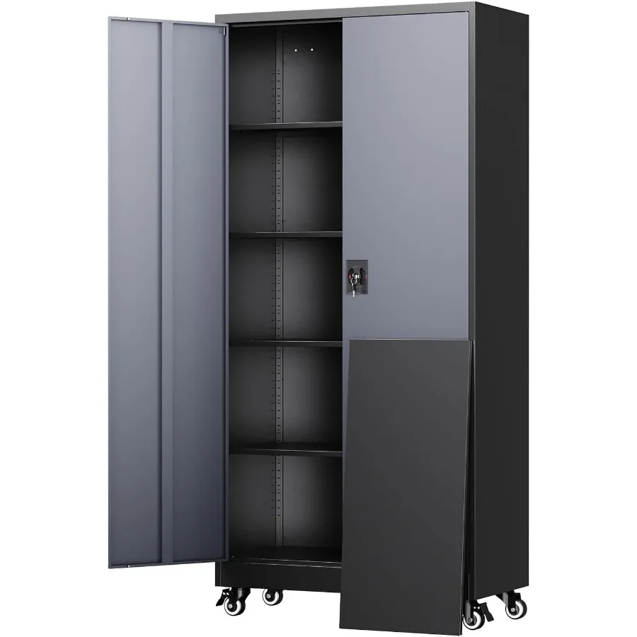 Metal Garage Storage Cabinet with Locking Doors and Adjustable Shelves 75 Rolling Steel Tool Cabinet for Home Office Garage War
