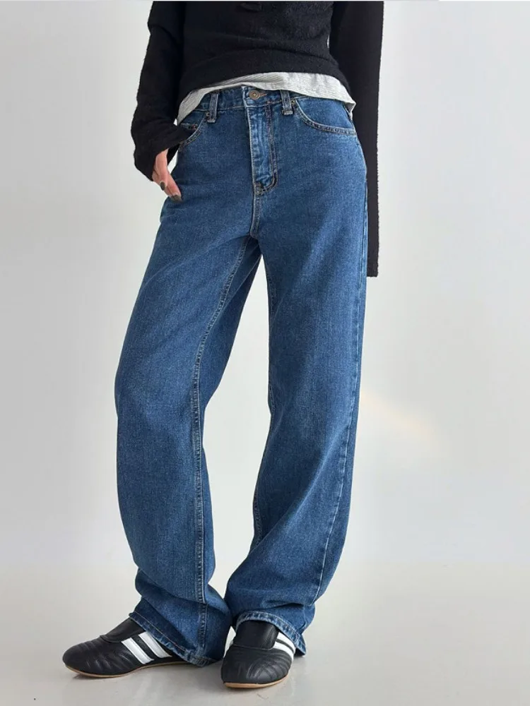 Basic High Waist Straight Leg Pants Simple Daily Casual Long Trousers for Women Comfortable Stretchable Korean Sle Jeans