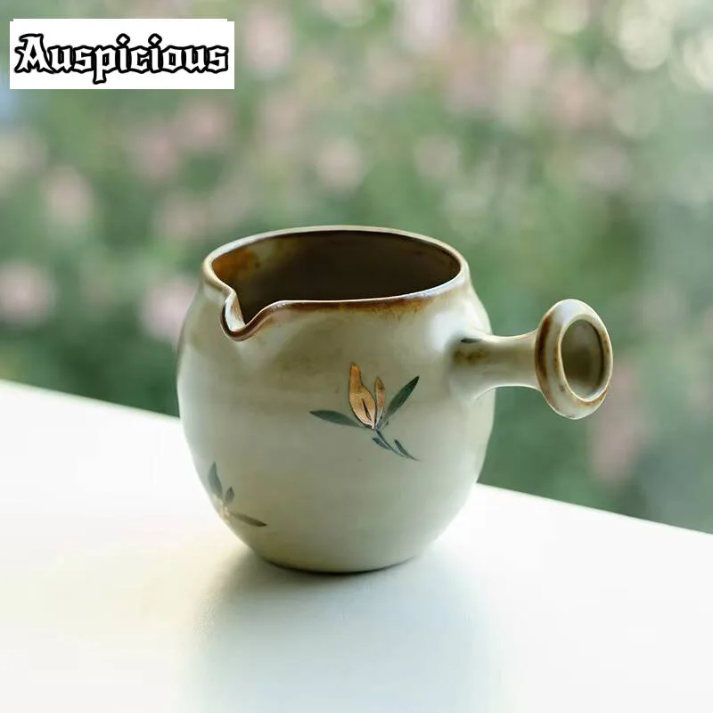 125ml Outline In Gold Fair Cup Hand-painted Butterfly Orchid Cha Hai Ceramic Side Handled Tea Pitcher Vintage Justice Cup Gifts
