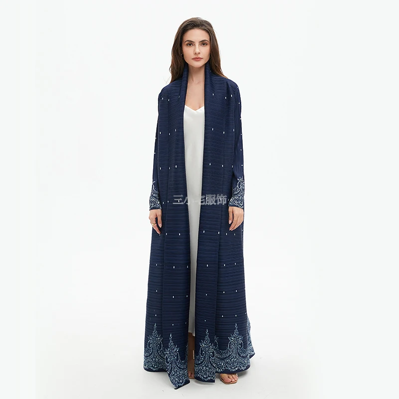 2024 New Abaya Original Designer Model Shawl Large Lapel Tie Cardigan Jacket Long Loose Pleated Dress Robe