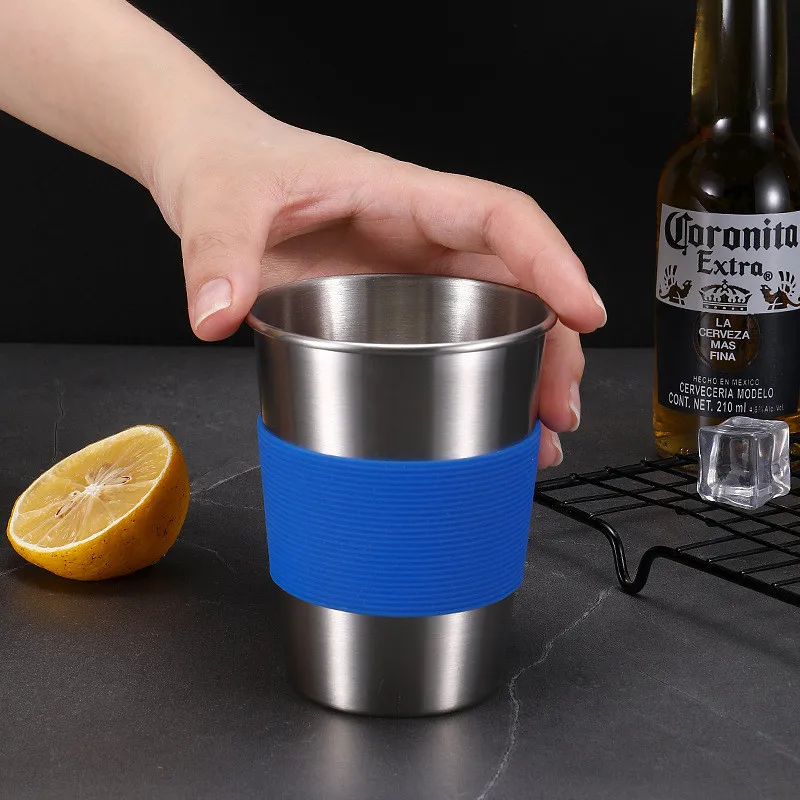 350ml Silicone Lids Stainless Steel Coffee Cup Portable Beer Drinks Mug Heat Insulated  Water Tea Cups Travel Outdoor Drinkware