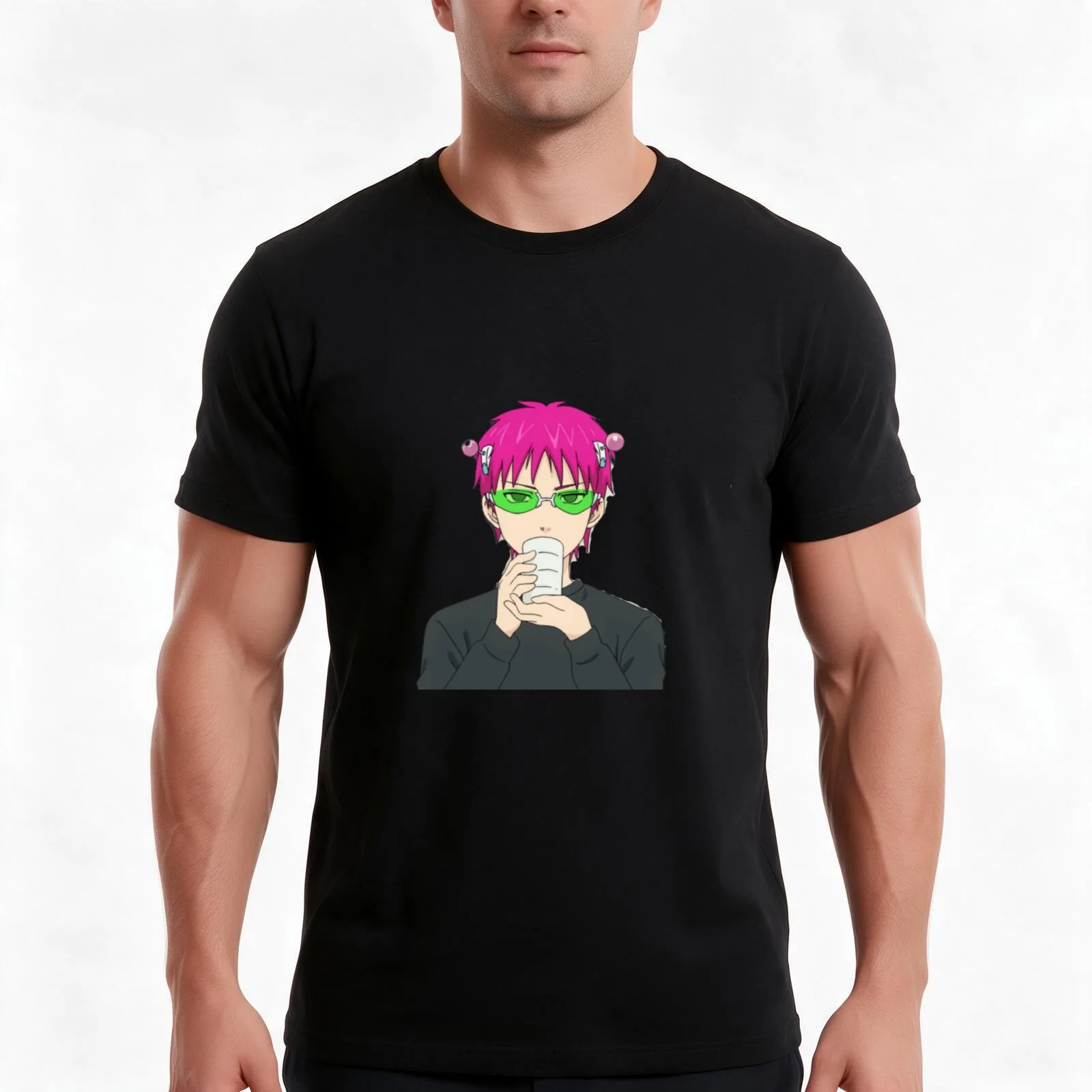 saiki with some tea T-Shirt, Summer Casual Cotton Tee, Oversized Streetwear Tops, Vintage Graphic Print, Loose Fit Short Sleeve