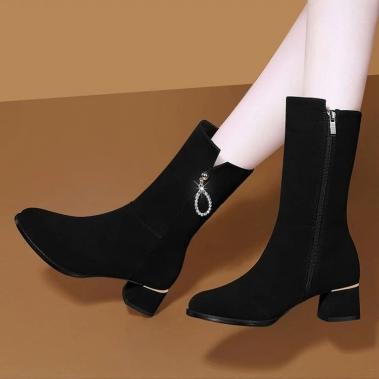 2026 Fall Winter Suede Mid Calf Boots Women Warm Lined Casual Shoes Side Zipper Slim Fit Female Footwear New Arrival