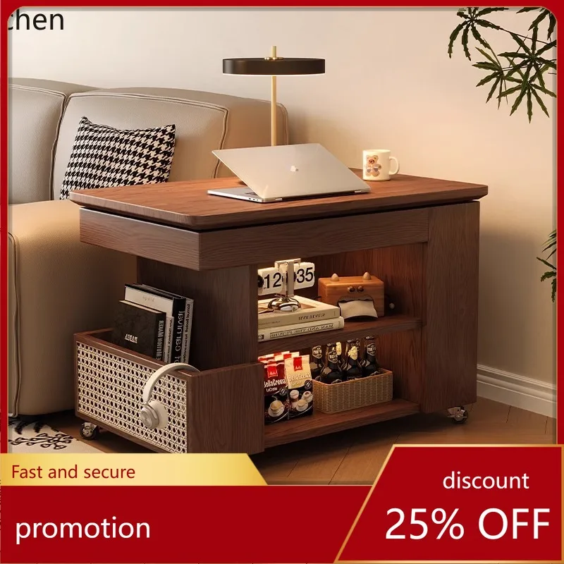 

CZ solid wood side table for home use, living room sofa side cabinet, mobile snack cart, multifunctional storage tea table