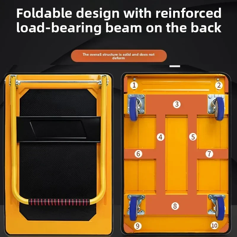 Multi-functional Silent trolley Steel trolley Pull goods Folding flatbed truck Small trailer Truck Supermarket storage