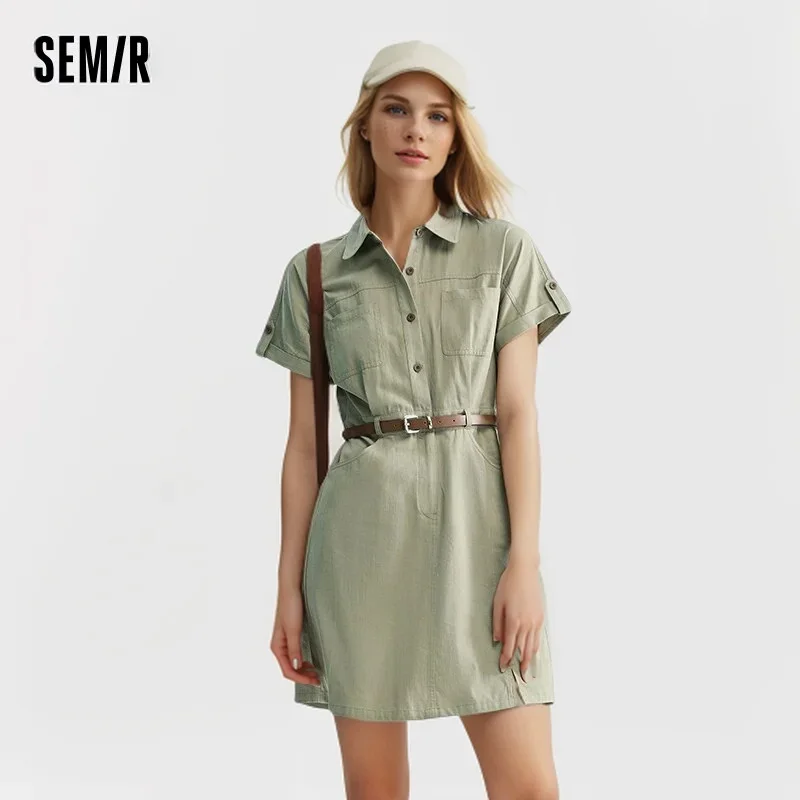 Semir Dress Women Cotton Waisted Work Dress Vintage New Casual Wind Lapel Neck