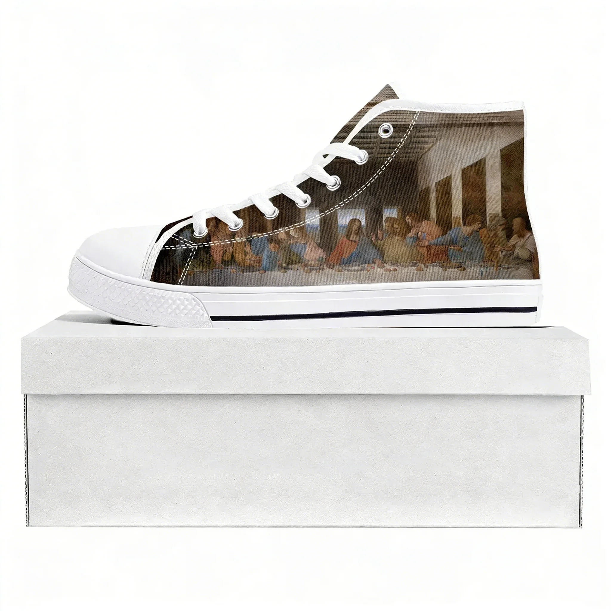 

Кроссовки Da Vinci Last Supper High Top для мужчин, женщин и подростков, высококачественные кеды из канваса, повседневная обувь на заказ, индивидуальный дизайн.