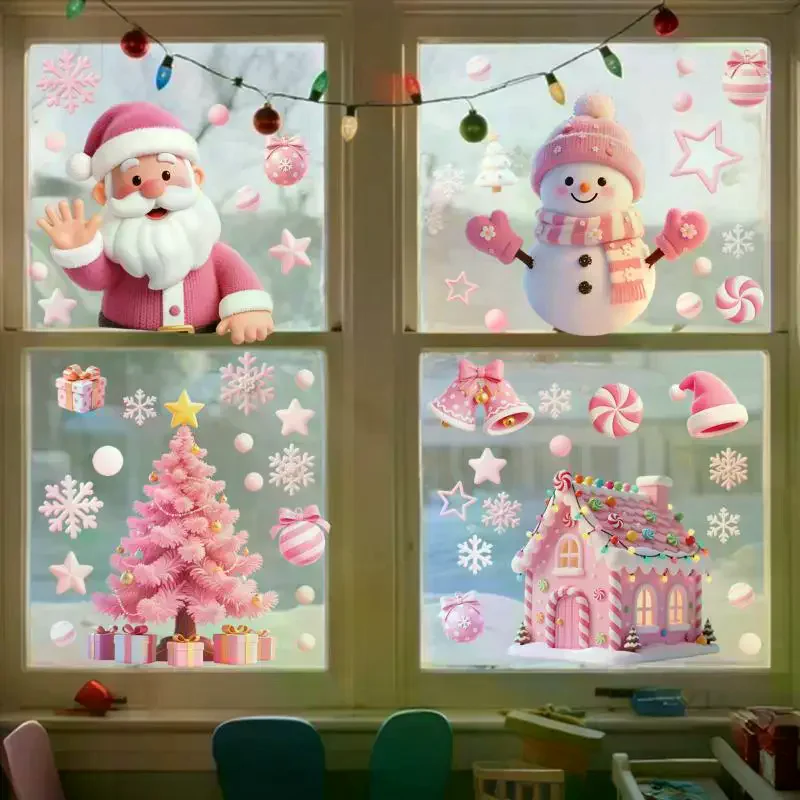 สติ๊กเกอร์ติดกระจกคริสต์มาส ลายซานต้า มนุษย์หิมะ กวางเรนเดียร์ สุขสันต์วันคริสต์มาส ลายวินเทอร์วันเดอร์แลนด์