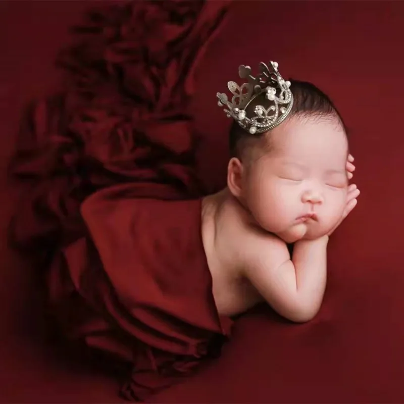 Newborn Photography Baby Photography Backdrop Red Soft Stretch Newborn Elastic Wrap Swaddle With Crown Infant Photo Cloth