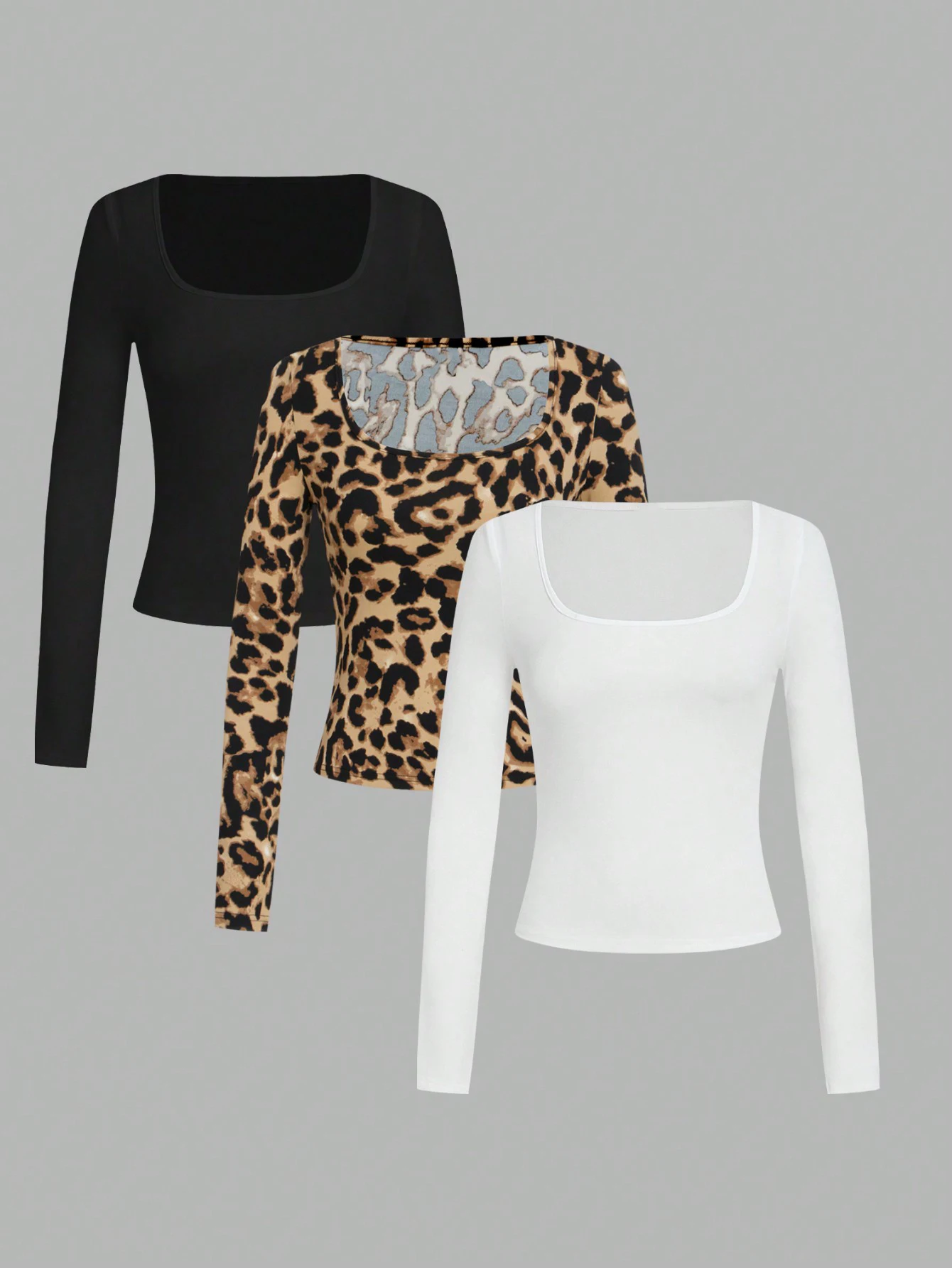 

NUOMICI женская одежда трикотажная футболка с длинными рукавами сексуальный леопардовый принт однотонный внутренний топ облегающий базовый комплект из трех предметов новый