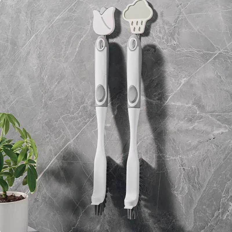 [Long Handled Dead Corner Cleaning Brush Double Sided Wall Mounted Crevice Scrubber for Bathroom Use]