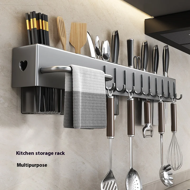 Kitchen Storage Rack Wall-Mounted Multifunctional Storage Knife Rack Detachable Stainless Steel With Multiple Brackets And Hooks