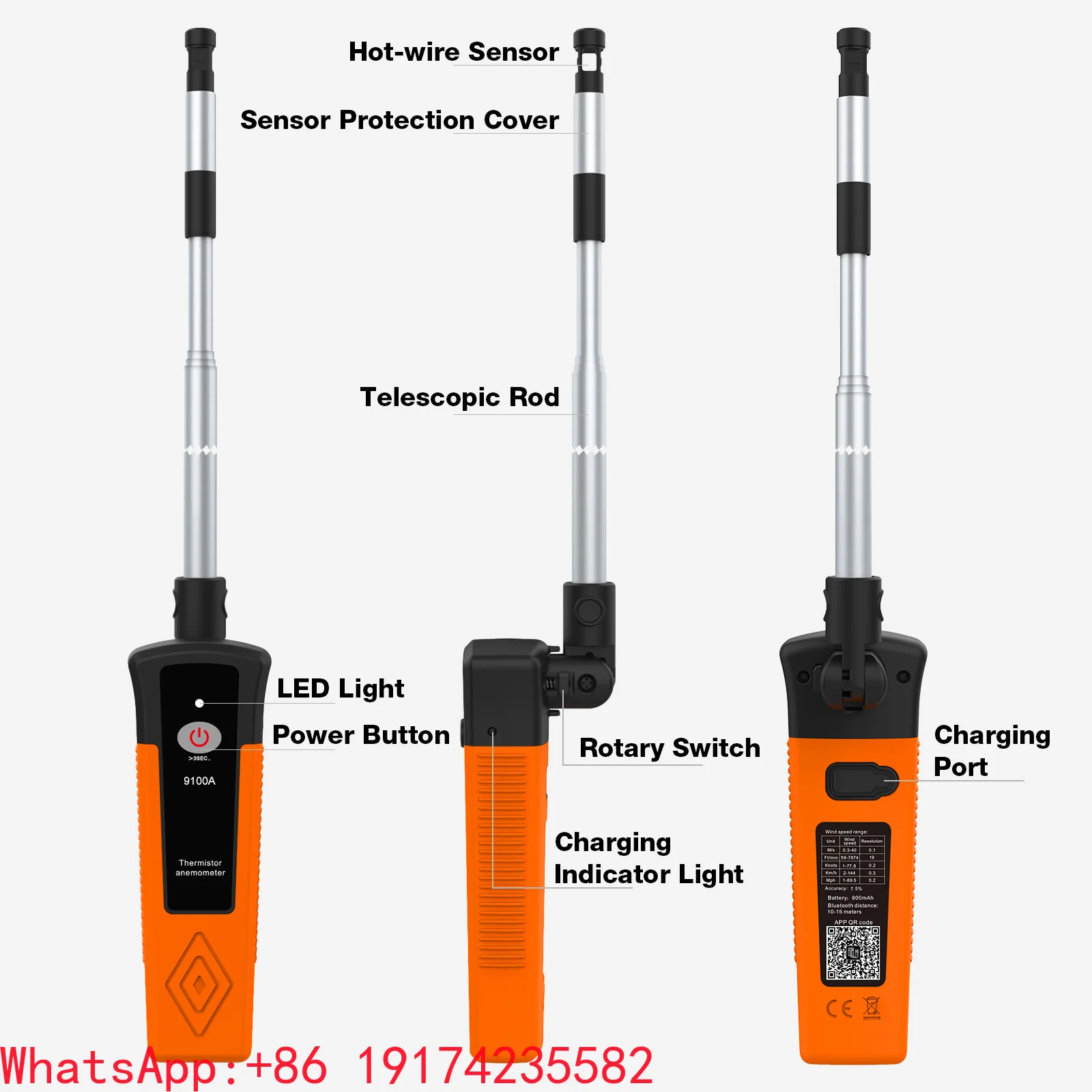 Digital Smart Anemometer Retractable Hot Wire 0.1-30m/s Wind Speed Meter Waterproof Environmental Testing For Model 5000Y